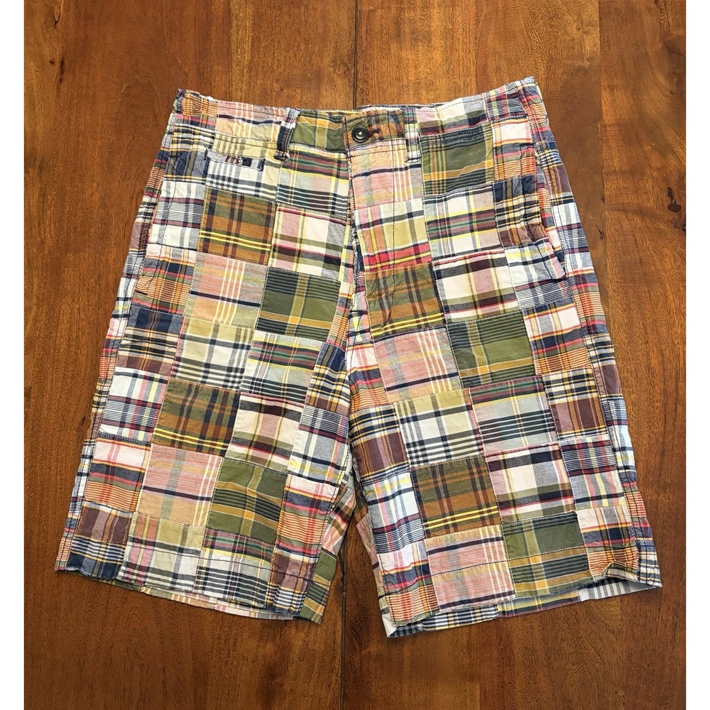 Vintage American Eagle Madras Plaid Patchwork Shorts Mens 33 Cotton 9.5" AE Y2K